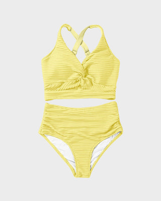 High-Waist Bikini Set met Getextureerde Knot-Front